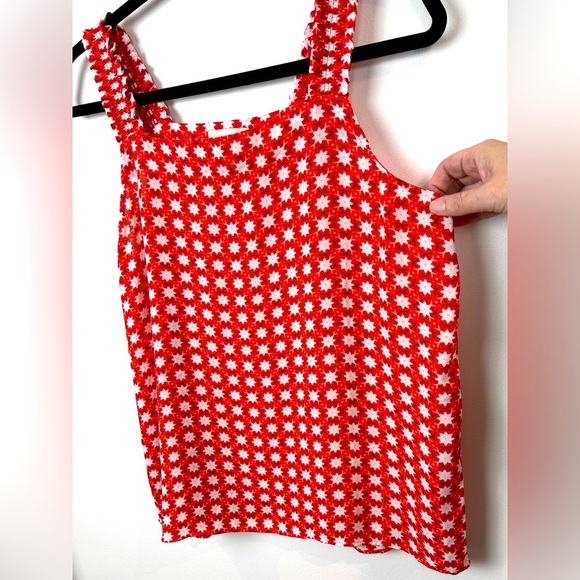 Loft sleeveless red floral blouse, Med tank top, ruffles Coastal PrairieCore - Picture 4 of 8